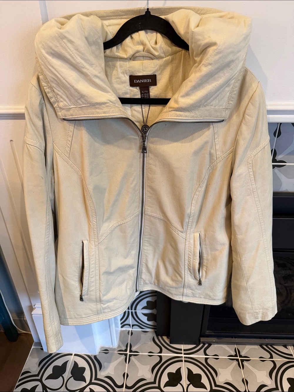 Danier Cream Leather Hooded Jacket